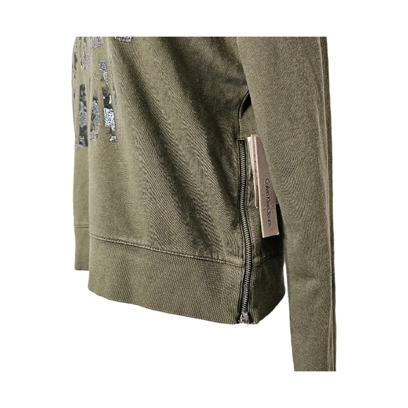 Calvin Klein sweatshirt crew neck khaki green knit top NWT Medium - Picture 5 of 12